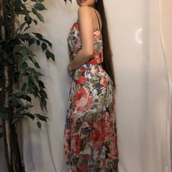 Flowy Comfortable Floral High Low Summer Dress with Braided Gold Straps - Picture 2 of 7